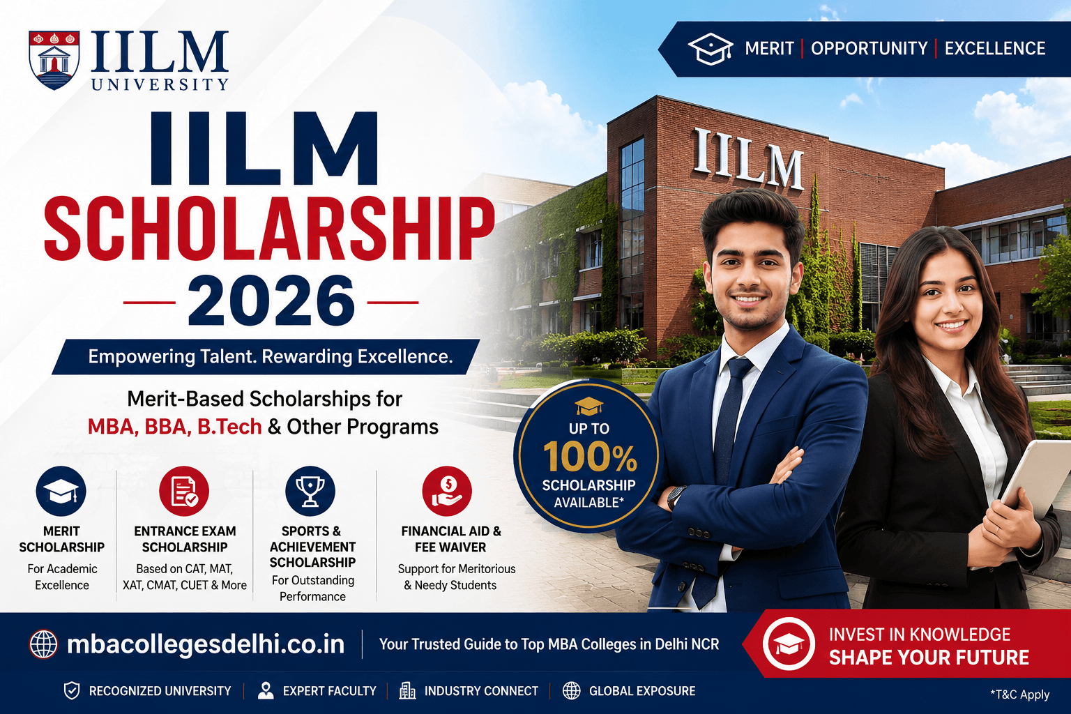 IILM Scholarship 2026 eligibility, merit scholarship, MBA fee waiver and application process